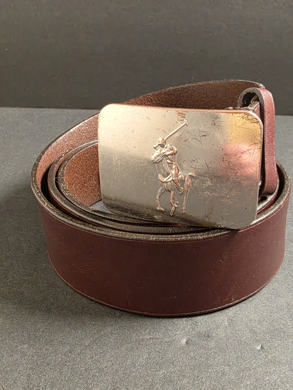 Polo by Ralph Lauren Player Brown Leather Belt with Silver Buckle